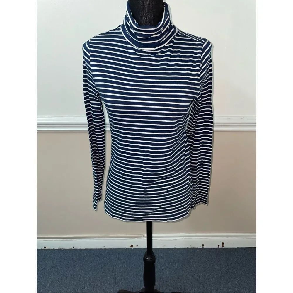 Vineyard Vines Navy & White Stripe Long Sleeve Turtleneck Blouse Size X-Small